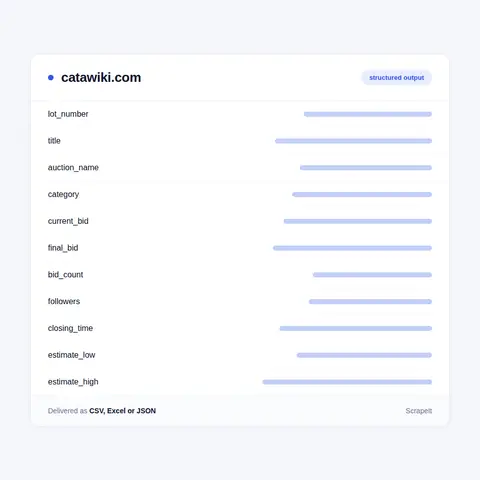 Catawiki Auction Data: Fields on a Lot Page