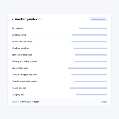Fields a Yandex Market scraper returns