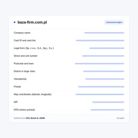 The Baza Firm dataset: every field on a company card