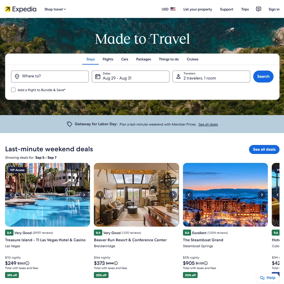 Expedia website page