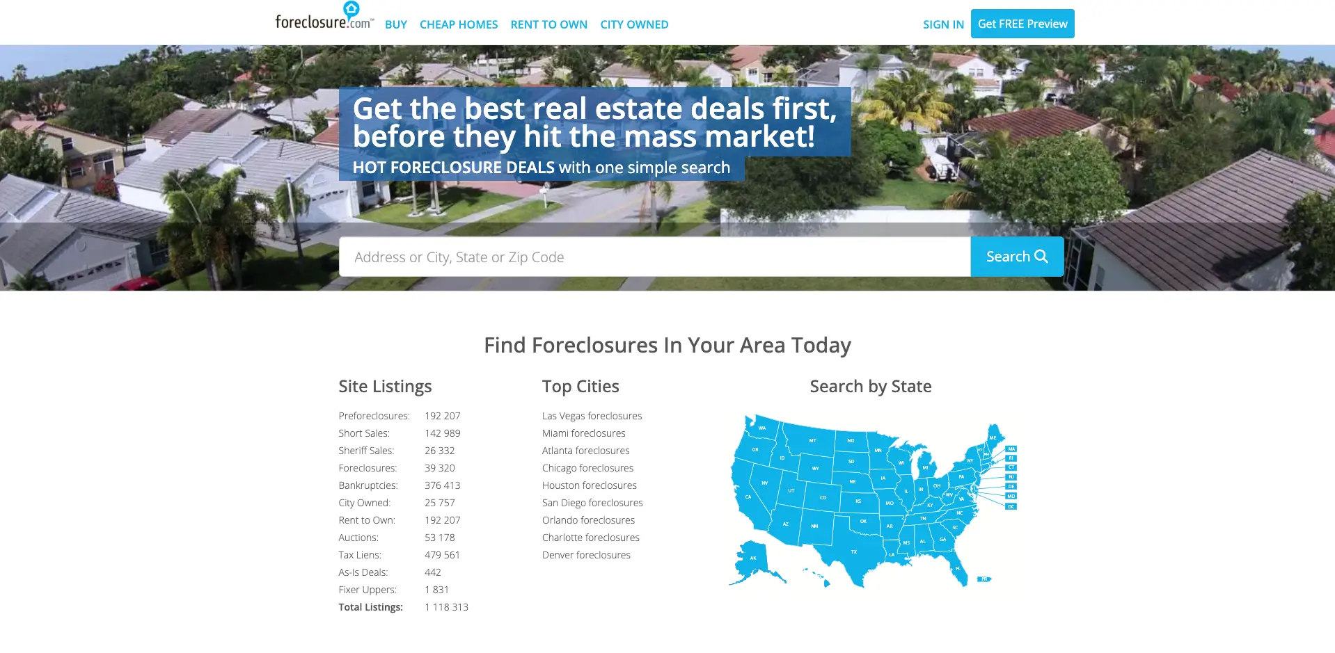 Screenshot of the Foreclosure.com real estate website