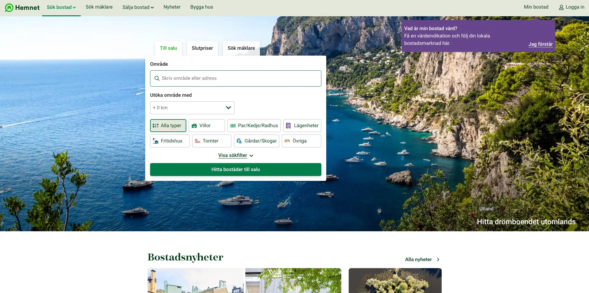 Screenshot of the Hemnet real estate website