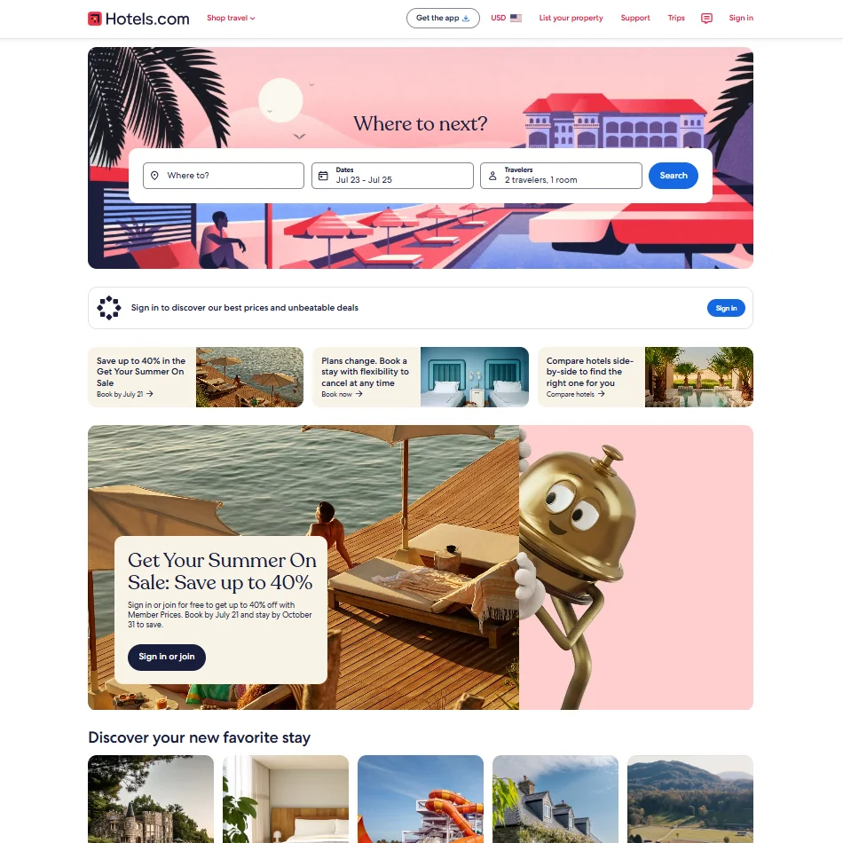 Hotels.com website page