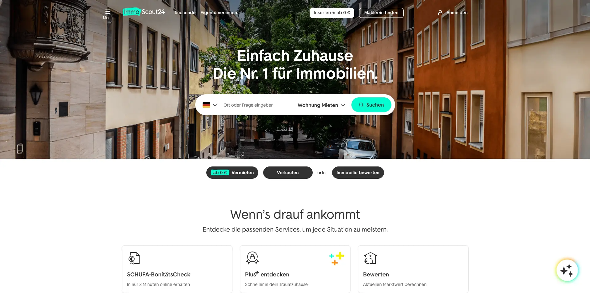 Screenshot of the ImmoScout24 real estate website