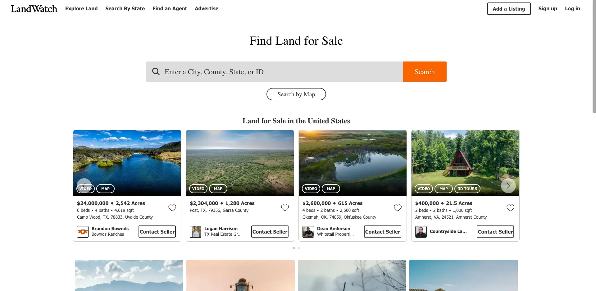Screenshot of the LandWatch real estate website