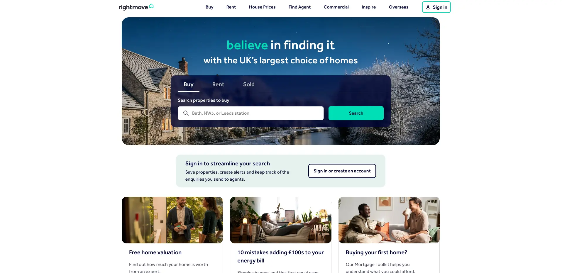 Screenshot of the Rightmove real estate website