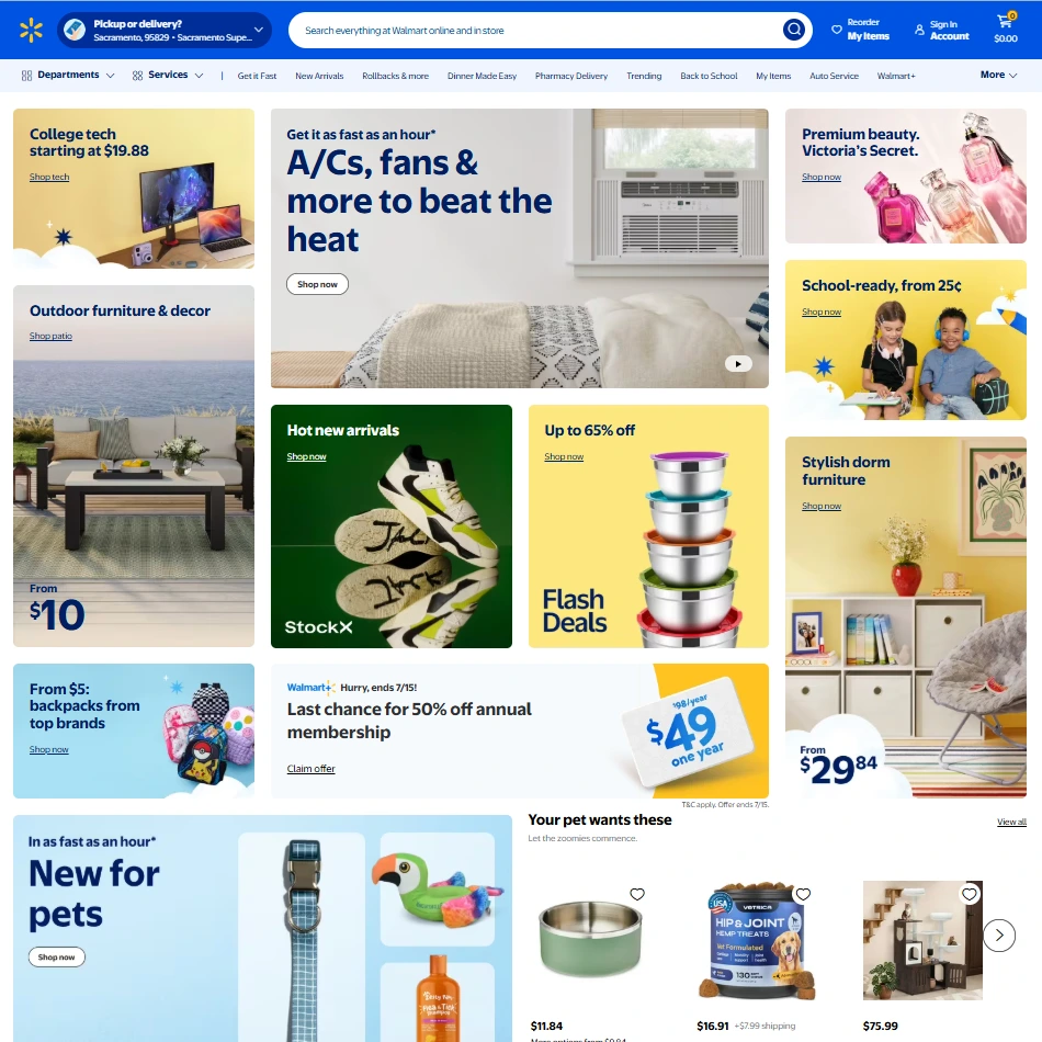 Walmart website page