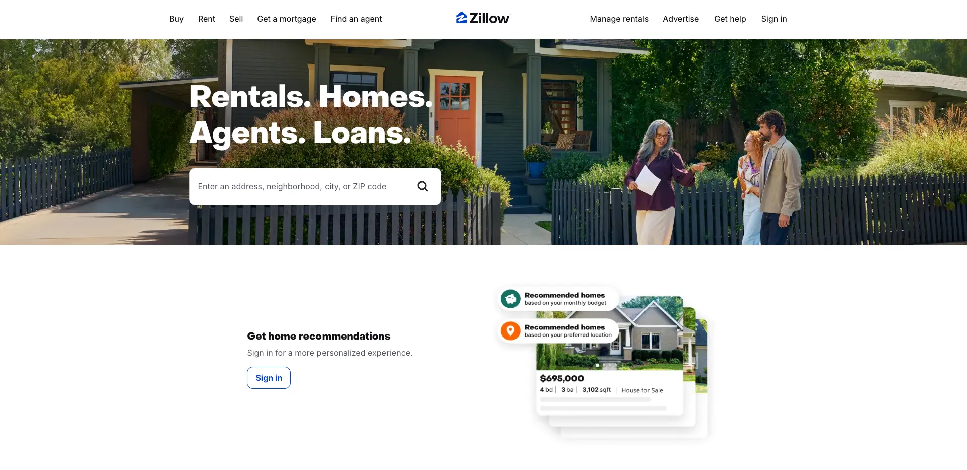 Screenshot of the Zillow real estate website