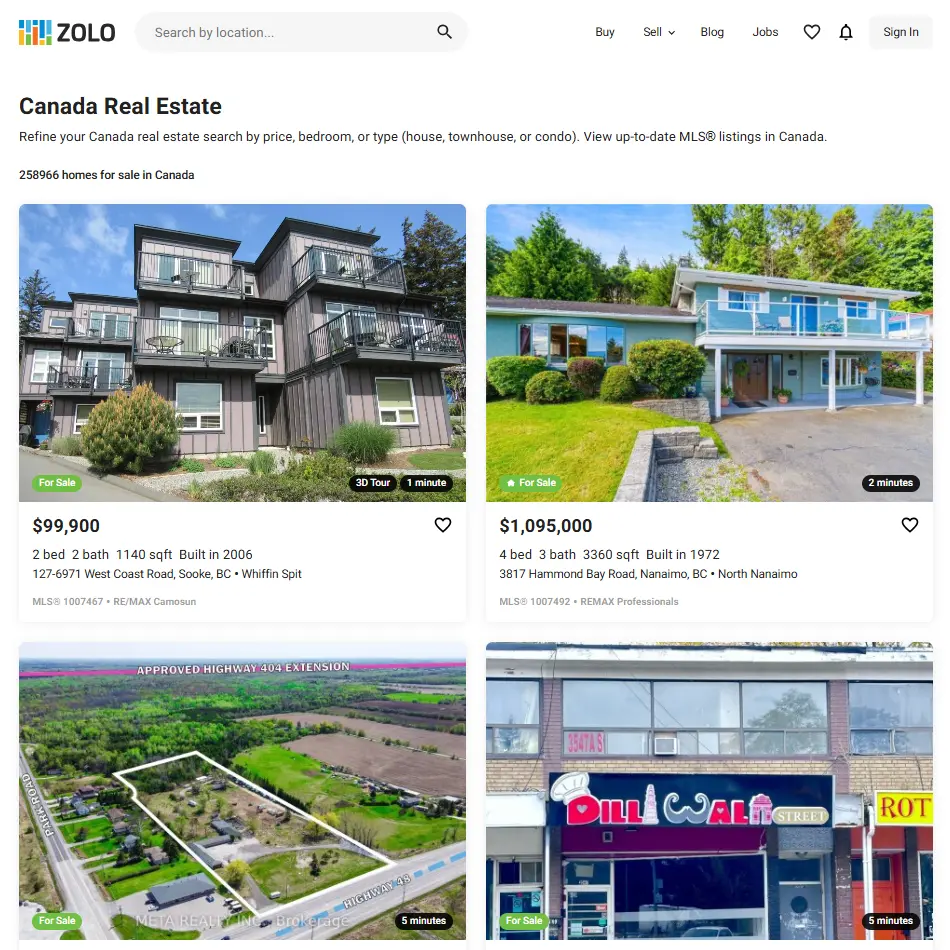 Zolo.ca website page